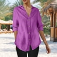thumbnail image 2 of BiZtdJrK Button Down Shirts for Women Plus Size V Neck 3/4 Sleeve Blouses Loose Fit Dressy Casual Shirt Fashion Street Tunic Tops Purple S, 2 of 10