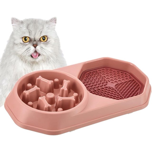 Cuenco para perros de alimentación lenta y almohadilla para lamer rosa dos en uno - Dispositivo de alimentación lenta para prevenir la asfixia, mejorar el estado físico, mejorar el alivio de la a