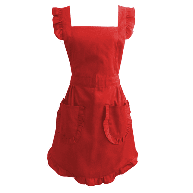 Delantal retro con volantes ajustable y bolsillos, para mujer de talla pequeña a grande