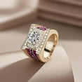 thumbnail image 3 of 3 Carat Moissanite Ring for Men VVS D-Color Moissanite Diamond Rings Wide Engagement Wedding Band 925 Sterling Silver Mens Rings Gold Ring Jewelry for Him Size 7-12, 3 of 7