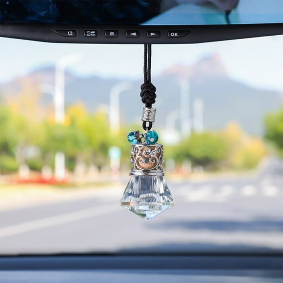 Parfum de Voiture en Cristal Pendentif Rétroviseur Décoration Bouteille Vide d'Aromathérapie 5ml Accessoire Intérieur Suspendu Transparent avec Zelkova Schneideriana Couverture Intérieure