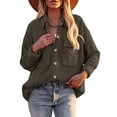 thumbnail image 2 of vdgthytj Womens Corduroy Shacket Button down Long Sleeves Lapel Shirt Coat Casual Solid Color Jacket with Pocket, 2 of 5