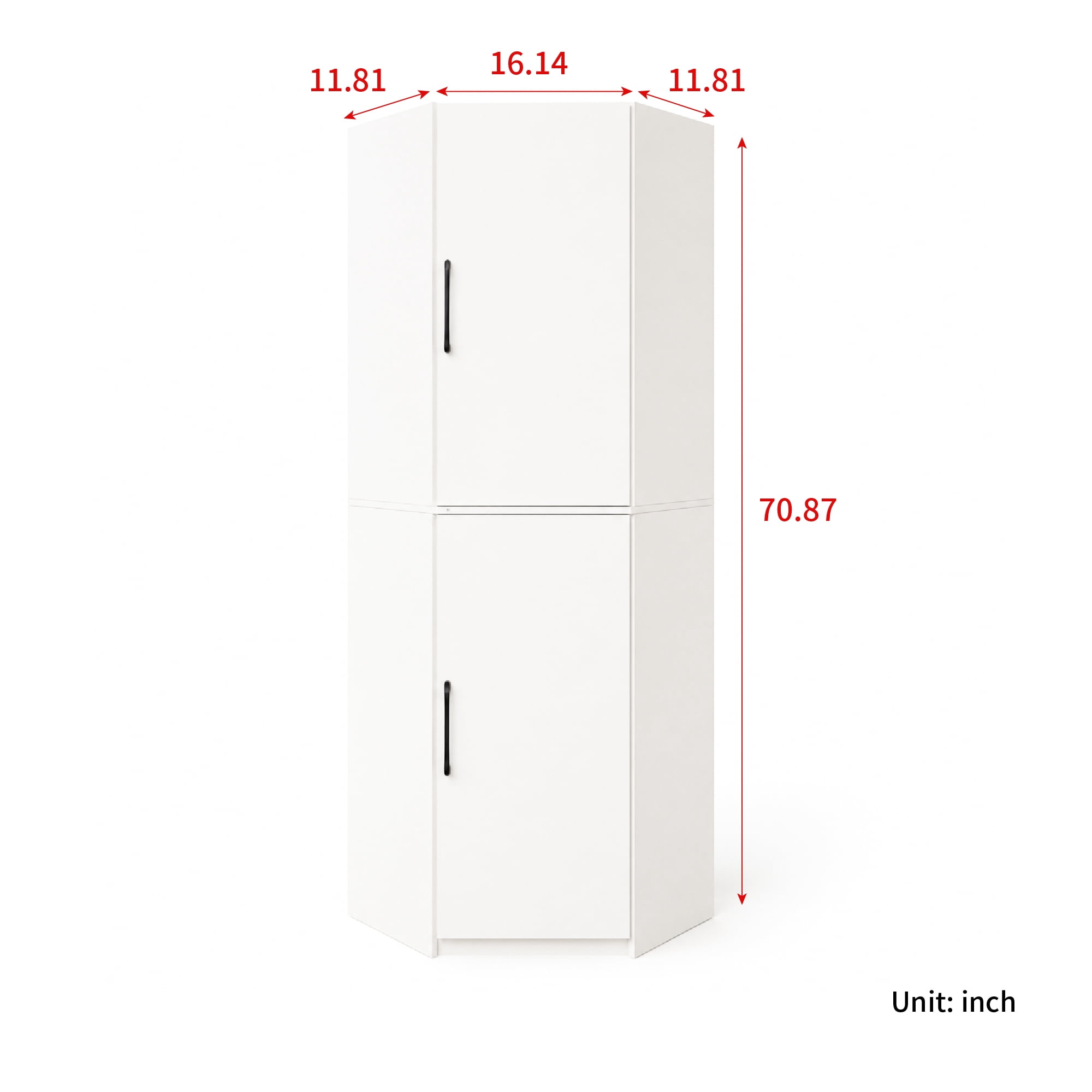 Mintazer 70.87" Tall Corner Pantry Cabinet, L Shaped Kitchen Hutch Corner Cupboard with 2 Doors & Shelves for Dining Room, Kitchen, Closet, White