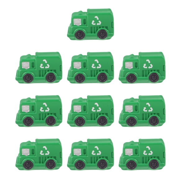 OULII 10Pcs Small Toy Garbage Truck Green Resin Model For Home Decor And DIY Decoration