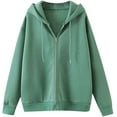 thumbnail image 1 of Women's Zip Up Long Sleeve Oversized Drawstring Hoodie Hooded Sweatshirt,Green,L, 1 of 5