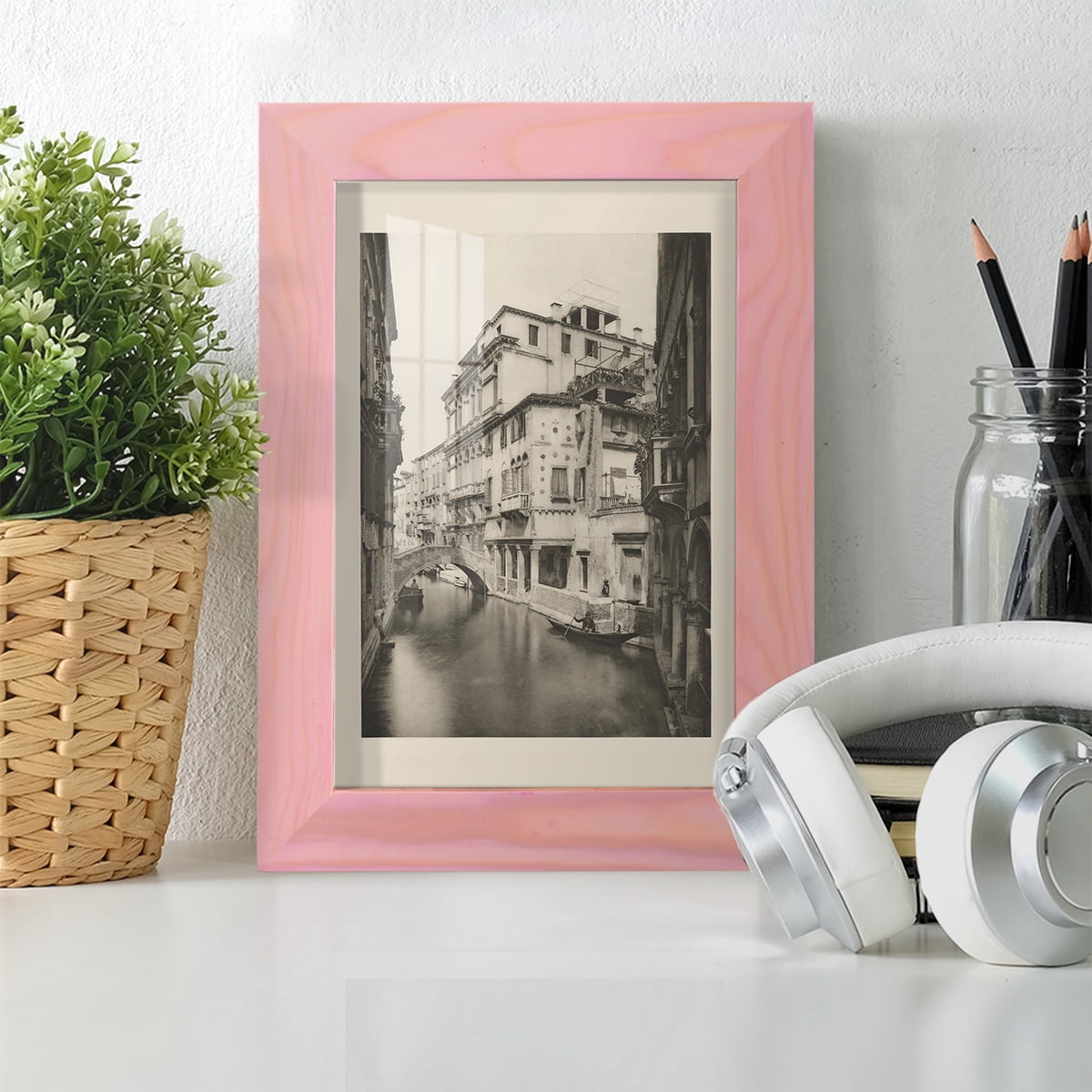Vintage Views of Venice VI - Framed Print w/glass - Sunset Pink