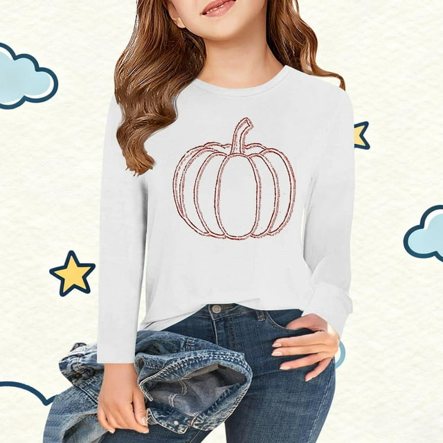 Blusas y camisas de cuello redondo y manga larga para niños Camisas estampadas de manga larga para Acción de Gracias Camisas lindas de cuello redondo Blusas casuales elegantes Ropa Camisas de cuello r