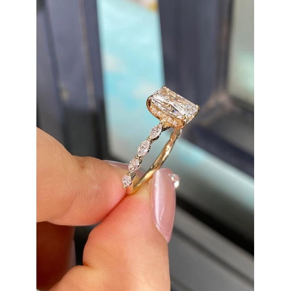 3Ct Radiant Cut Real Moissanite Diamond Engagement Ring 14K Yellow Gold Plated