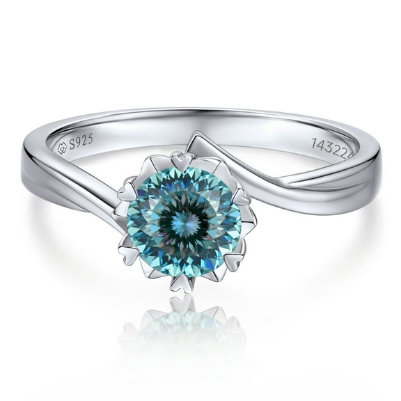 MomentWish March Birthstone Rings, Anniversary Ring for Her, 1Carat Moissanite Wedding Ring S925 Sterling Silver