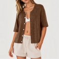 thumbnail image 2 of Lixiuxyad ‌Women's Ribbed Knit Cardigan Short Sleeve Open-Front Button-Up Summer Knit Tops,Brown, 2 of 5