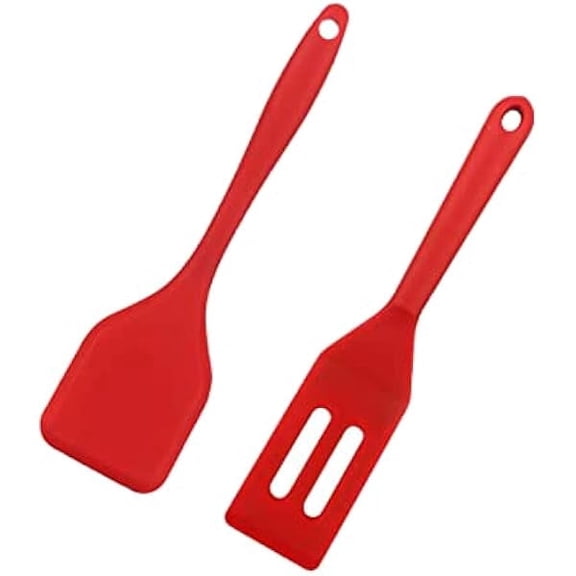 2 Pieces Mini Spatula Small Spatula Brownie Serving Set Flexible Nonstick Silicone Red Serve Slotted Spatula Turner for Cooking, Baking & Flipping Eggs