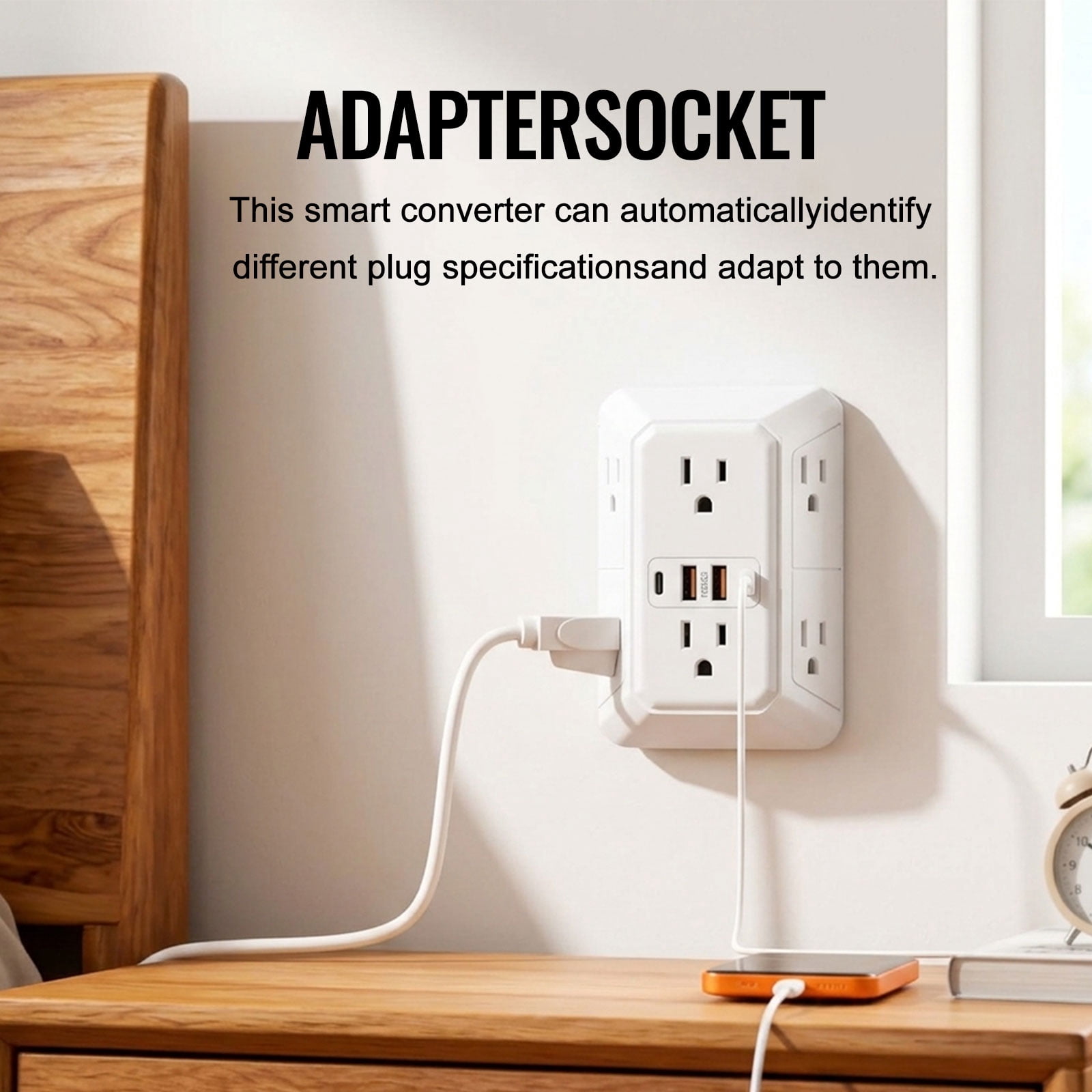 Surge Protector Outlet Extender, 6 Outlets 4 USB Charger (2 USB-A 2 USB-C), 1800J Multi Plug Power Strip for Home Office Dorm.(White 1pcs)