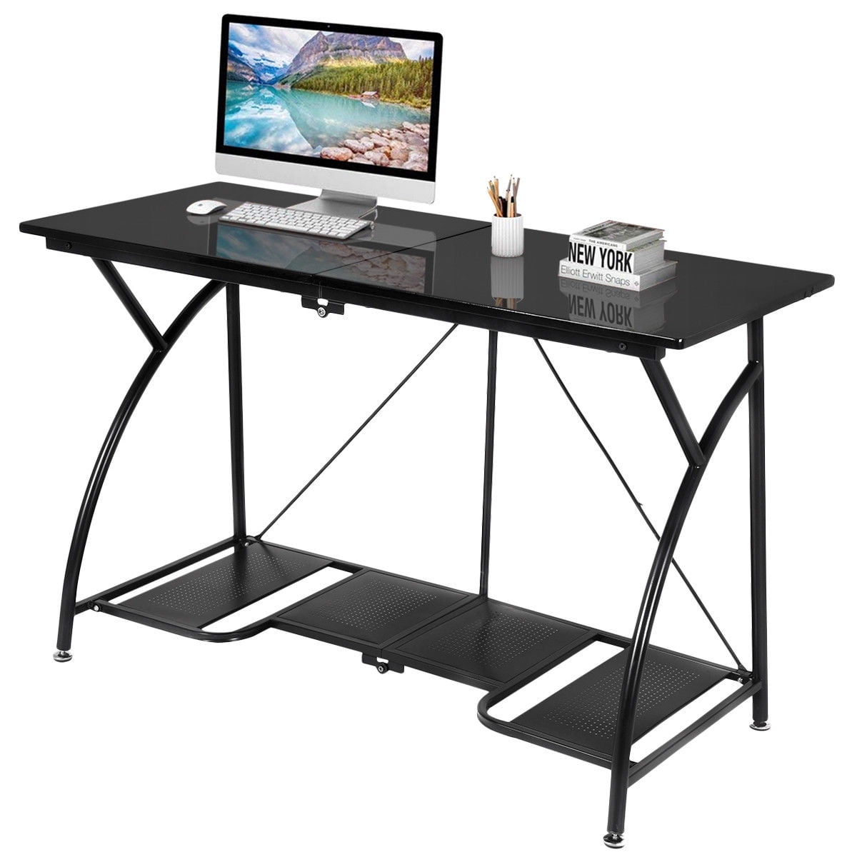 Gymax Folding Computer Desk Study Pc Writing Table Walmart Com