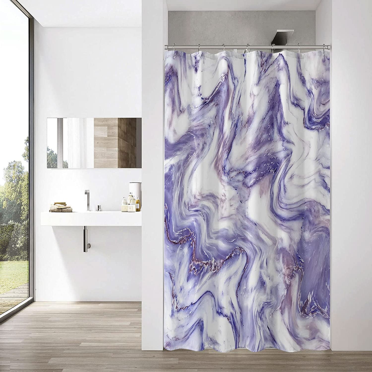 Uowrpoz Small Stall Shower Curtain 36 x 72, Purple Marble Half Size