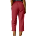thumbnail image 4 of Hueook Womens Capri Pants Womens Golf Pants Women's SummerLinen Solid Color Loose Straight Leg Pants with Pockets Side Slit Buttons Cropped Pants Red XXL, 4 of 6