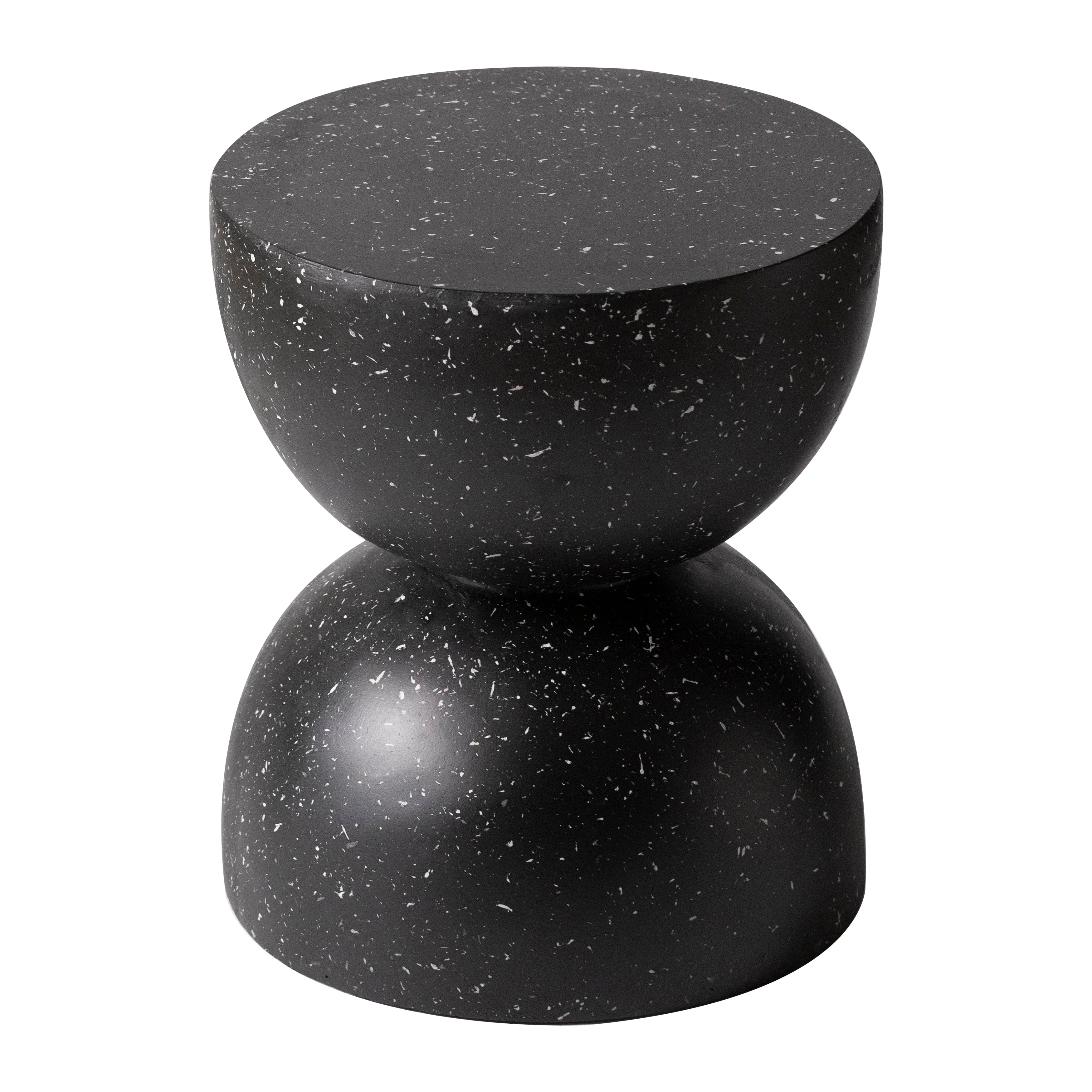 LeisureMod Minimalist Side Table Fiberstone Round Hourglass Accent End Table Stool, Patio Indoor Home Living Room, Weather-Resistant, Sage in Black