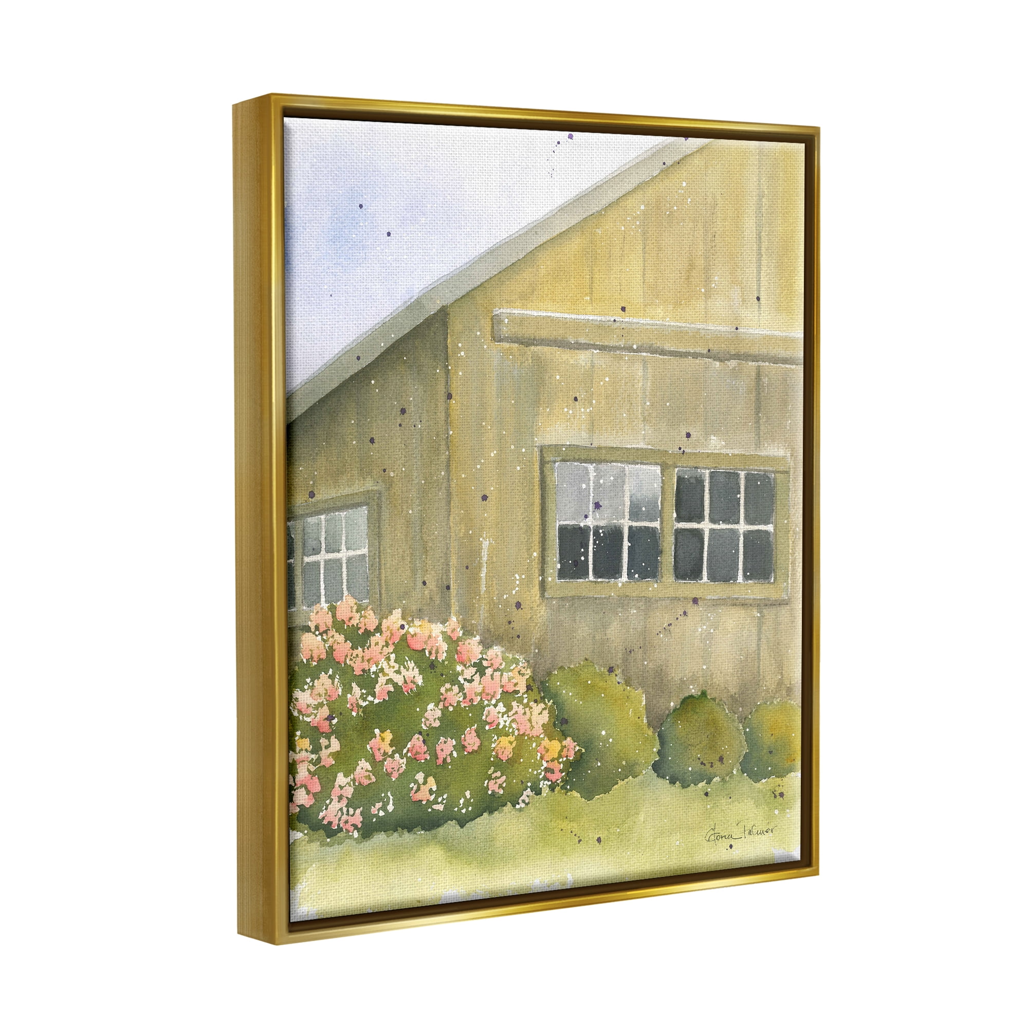 Stupell Industries Cottage Floral Bushes Painting Landscape Painting Gold Floater Framed Art Print Wall Art