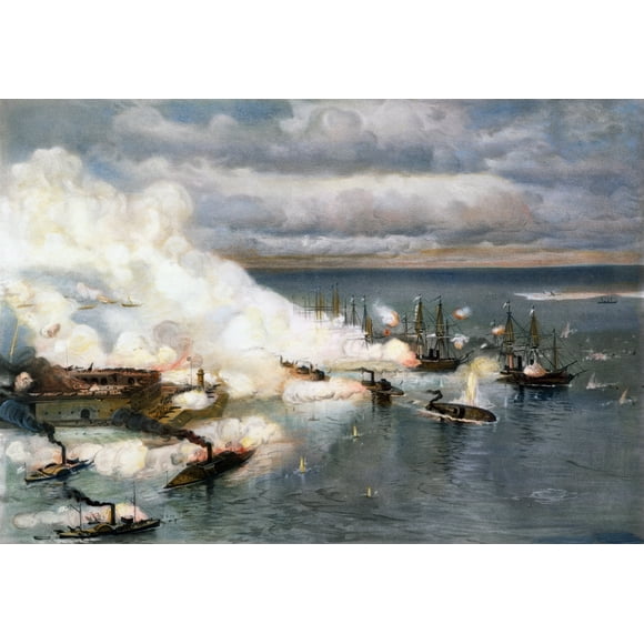 Battle Of Mobile Bay, 1864. /Nthe Union Naval Victory At The Battle Of Mobile Bay, 5 August 1864: Lithograph, 19Th Century. Poster Print by  (24 x 36)