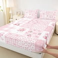 thumbnail image 3 of Homewish Cartoon Cherry Ribbon Queen Sheet Sets for Teen, Pink Stripes Buffalo Flat Sheet, Kawaii Cartoon Bowknot Queen Fitted Sheet, Super Cozy Room Decor, 4pcs, 3 of 7