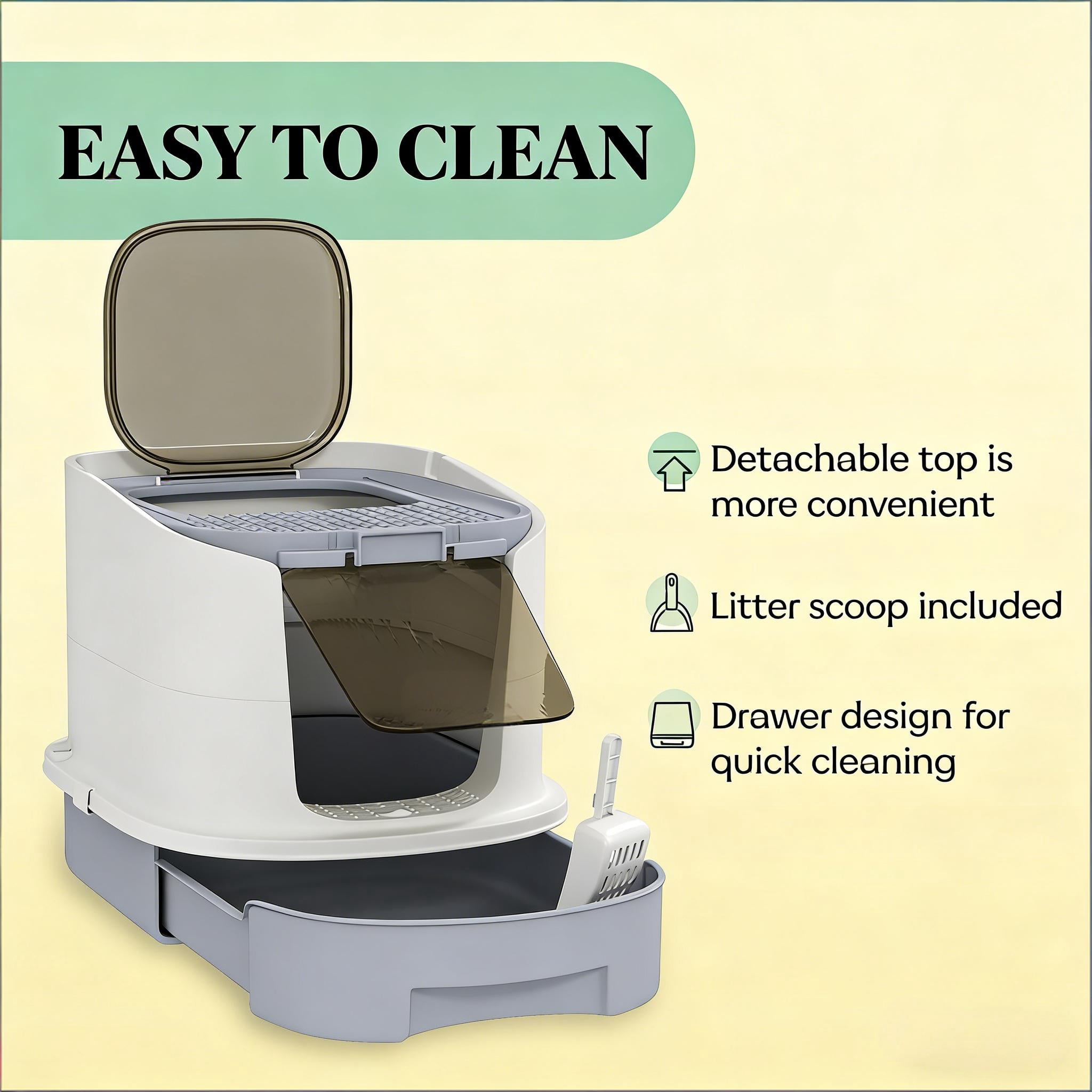 Covered Cat Litter Box with Front Entry Top Exit, Removable Drawer Easy Clean Litter Box with Scoop and 2 Deodorizing Bags, Reversible Door No Assembly Enclosed Cat Toilet for Cats Under 10 lbs