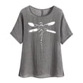 thumbnail image 5 of lcziwo Summer Tunic Tops for Women Lightweight Comfy Cotton Linen Shirts Fashion Dragonfly Print Blouses Loose Fit Short Sleeve Tees Dollar Sales Gray L, 5 of 8