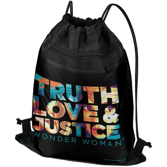 Wonder Woman 1984 Truth Love And Justice Drawstring Backpack Sports Bag Sackpack 17" x 13", Perfect for Gym, Yoga or Practice