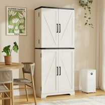 ACCOHOHO 72" Kitchen Pantry Cabinets, Tall Farmhouse Storage Cabinet with Barn Door, Drawer and Adjustable Shelves, Rustic Wood Cupboard for Kitchen, Dining Room, Bathroom, White