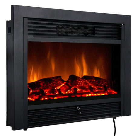 Costway 28.5'' Fireplace Electric Embedded Insert Heater Glass Log Flame Remote