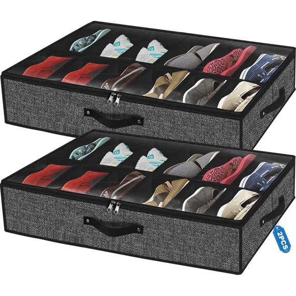Organisateur de Rangement pour Chaussures sous le Lit pour Garde-Robe, Convient à 24 Paires – Boîte de Contenants pour Chaussures sous le Lit Robuste, Rangement de Literie, Organizador de Zapatos avec Couvercle Transparent