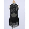 thumbnail image 3 of Haitryli Kids Girls Latin Dance Dress Sleeveless Sequin Tassel Jazz Tango Salsa Ballroom Dancewear Black 12, 3 of 7