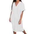thumbnail image 2 of Ovzne Robes Grande Taille pour Femmes aux Formes Robe Décontractée pour Femme Couleur Unie Col en V à Manches Courtes Robe Décontractée Robe de Printemps à Manches Courtes Liquidation, 2 of 7