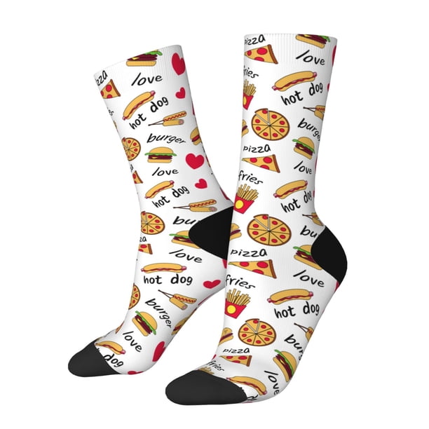 Fotbe Fast Food Calcetas Largas con Estampado para Hombre y Mujer – Calcetas de Compresión Transpirables y Elásticas, Viajar y Uso Diario Talla 5-11
