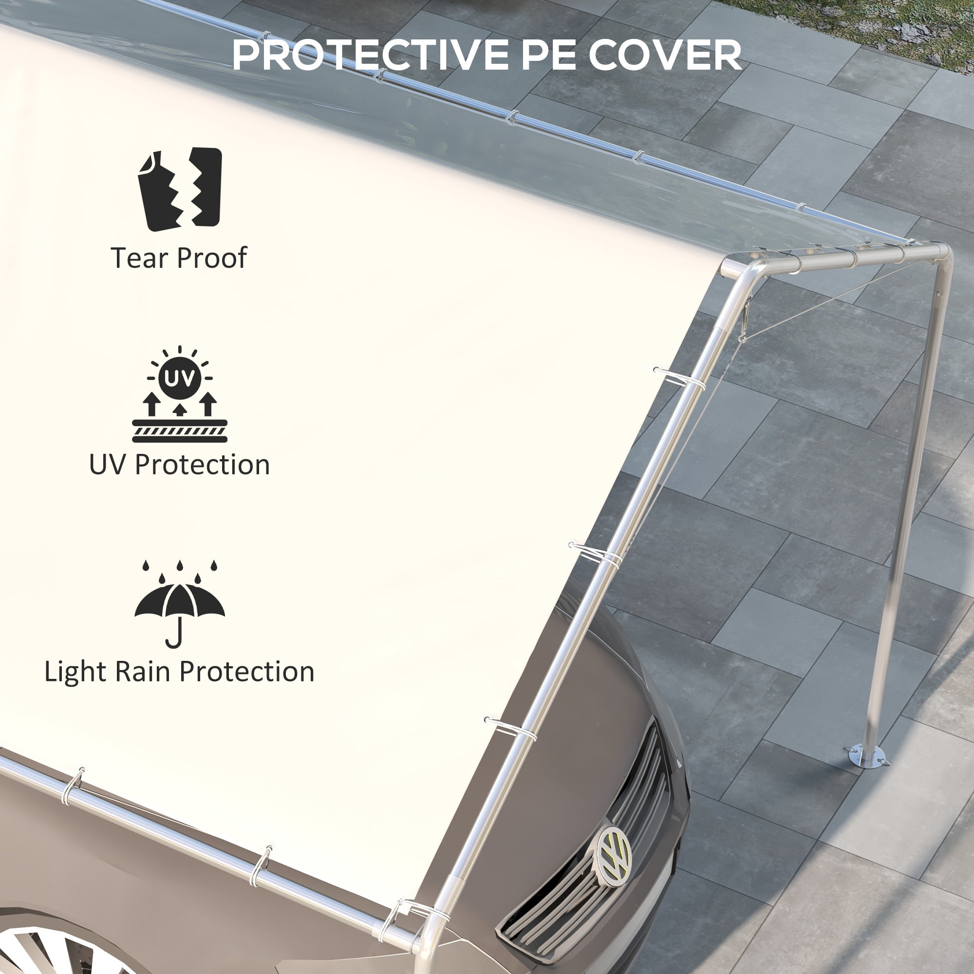 Homiyad 10 x 20ft Carport Roof, UV Resistant Canopy Replacement Cover with Ball Bungee Cords, White