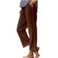 thumbnail image 3 of Dazajoo Womens Gauze Pants Elastic High Waisted Cotton Linen Pants with Pockets Summer Solid Color Beach Lounge Trousers Weekly Sale,Brown,XXXL, 3 of 8