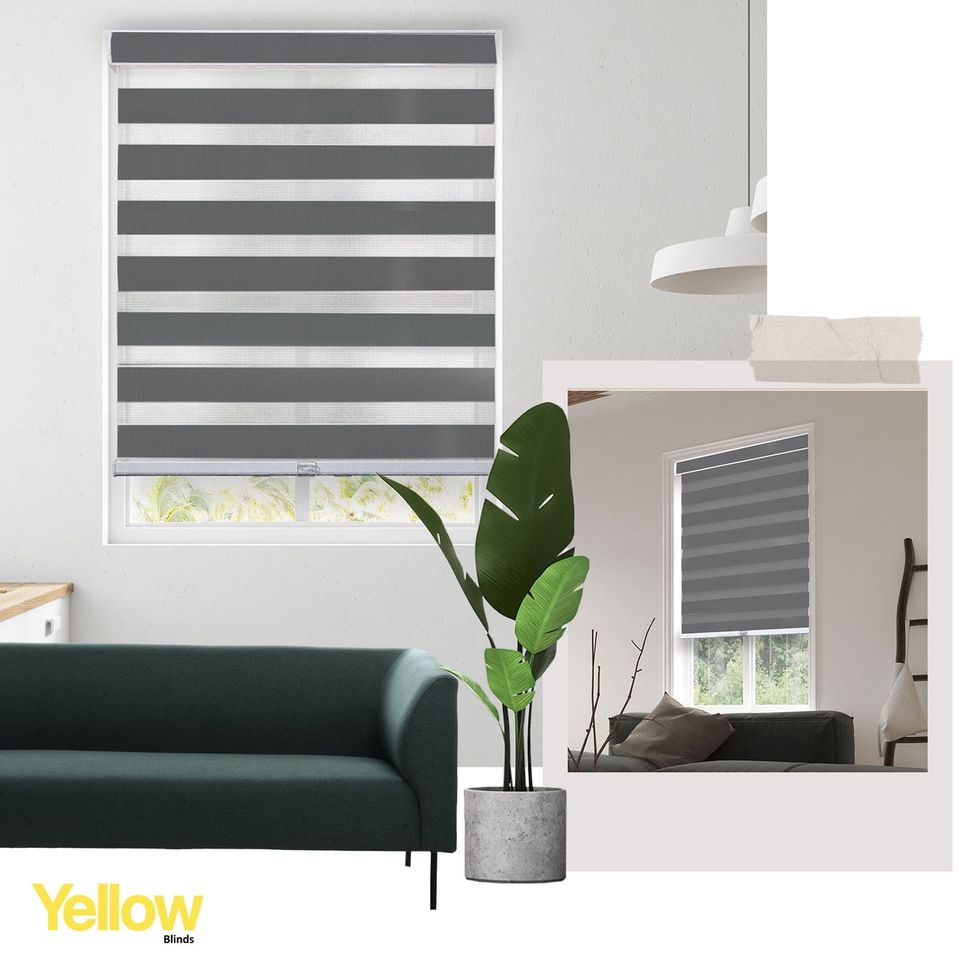 YELLOW BLINDS Gray Cordless Zebra Roller Shades for Windows, Dual Layer Light Filtering & Room Darkening, 70"W X 72"H, Modern Window Blinds with Cassette Valance, Easy Install, Safe for Kids & Pets
