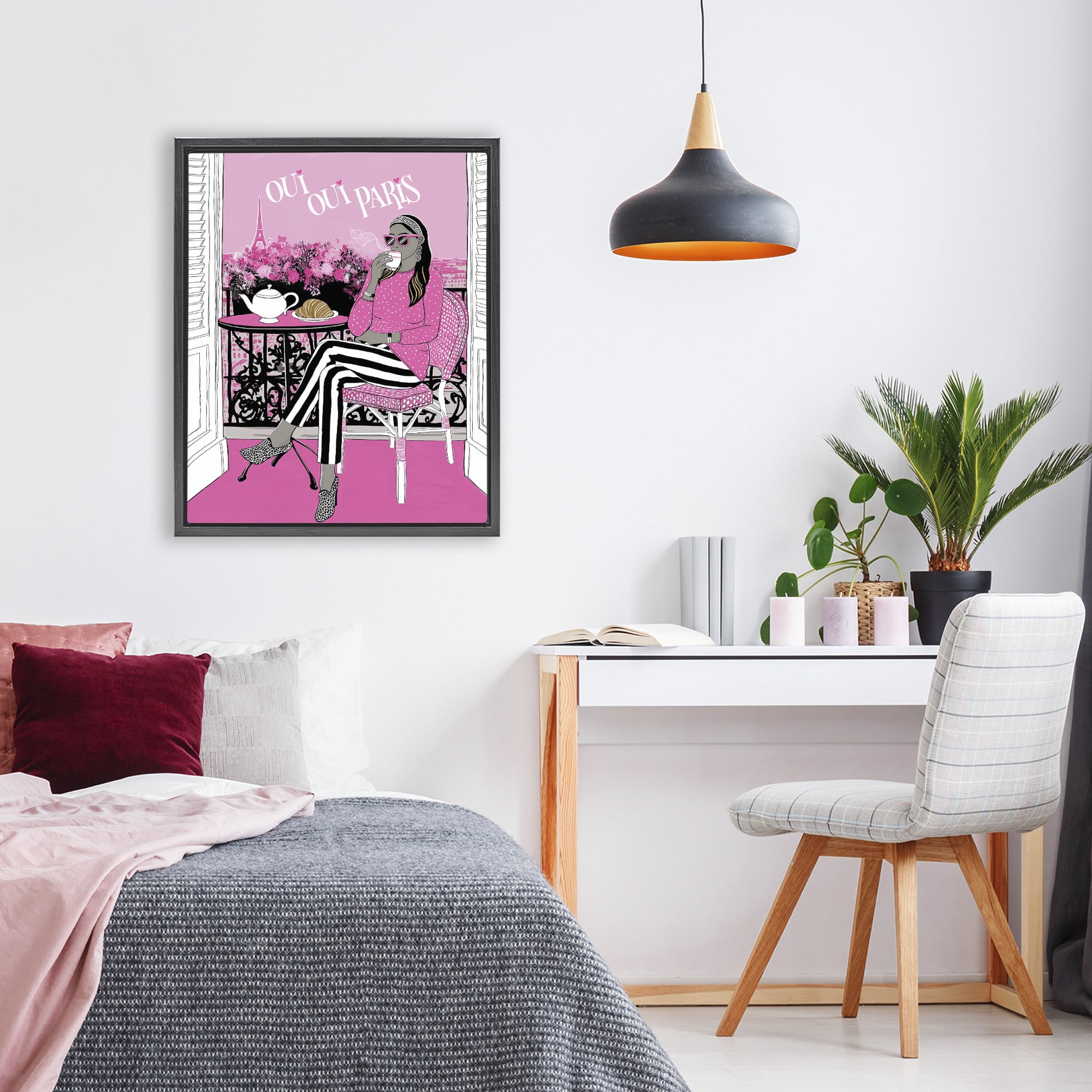 Stupell Industries Oui Oui Parisian Cafe Morning Black Framed Floater Canvas Wall Art, design by Jess Stempel