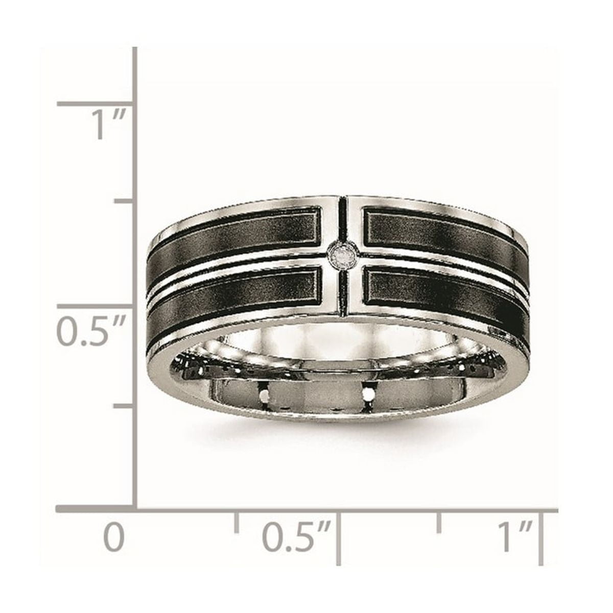 8mm Stainless Steel Brushed and Polished Black Ip Plated Cubic Zirconia Band Ring Size 11.5 Ring for Women and Men