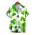 thumbnail image 3 of Camisas de verano con estampado de trébol de cuatro hojas para hombre y mujer, camisas casuales de manga corta con solapa, estilo hawaiano, para playa, estilo urbano, 3 of 5