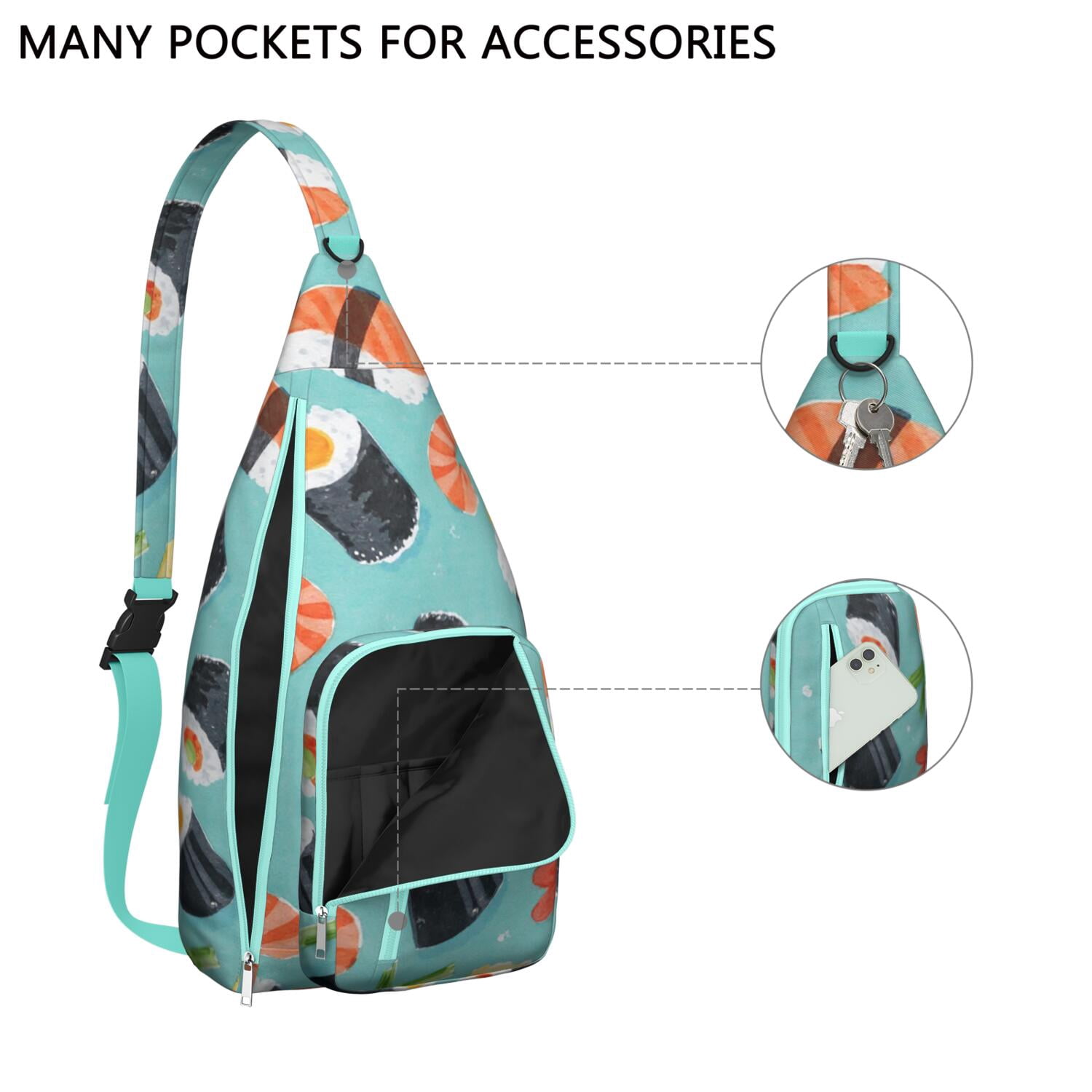 Fashion Chest Sling Bag Sushi Trendy Sling Backpack for Women/Men Adjustable Lightweight Travel Hiking Casual Daypack for Women Men