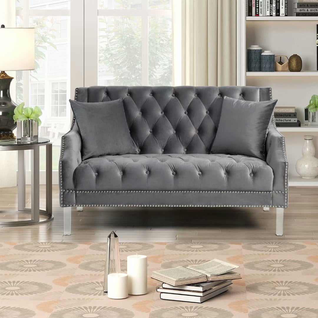 Morden Fort Living Room Couches Fabric Dutch Velvet Loveseat Gray