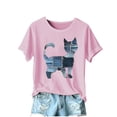 thumbnail image 2 of Qulqfy Cartoon Shirts Women Kitten Cat Print Pink Cute Shirts Short Sleeve Womens Graphic Tops L, 2 of 4
