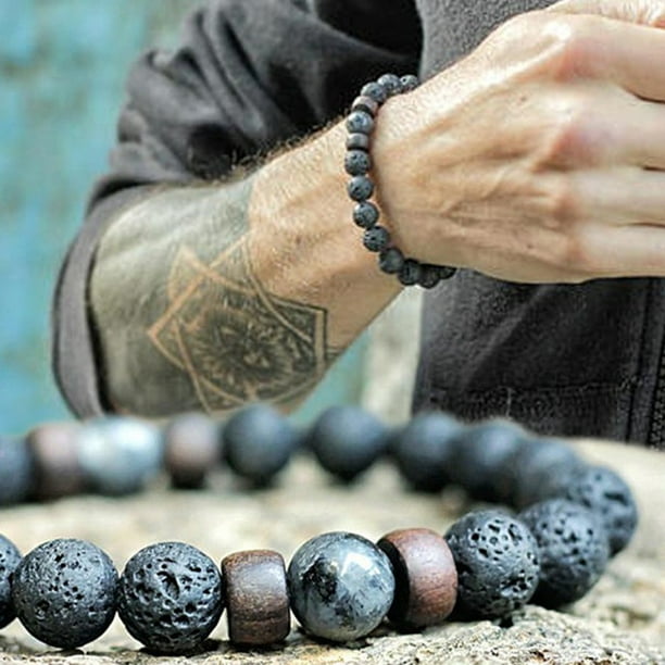 Pulsera para mujer, regalos para mujeres, hombres y mujeres, pulsera de yoga con cuentas de piedra volcánica natural.
