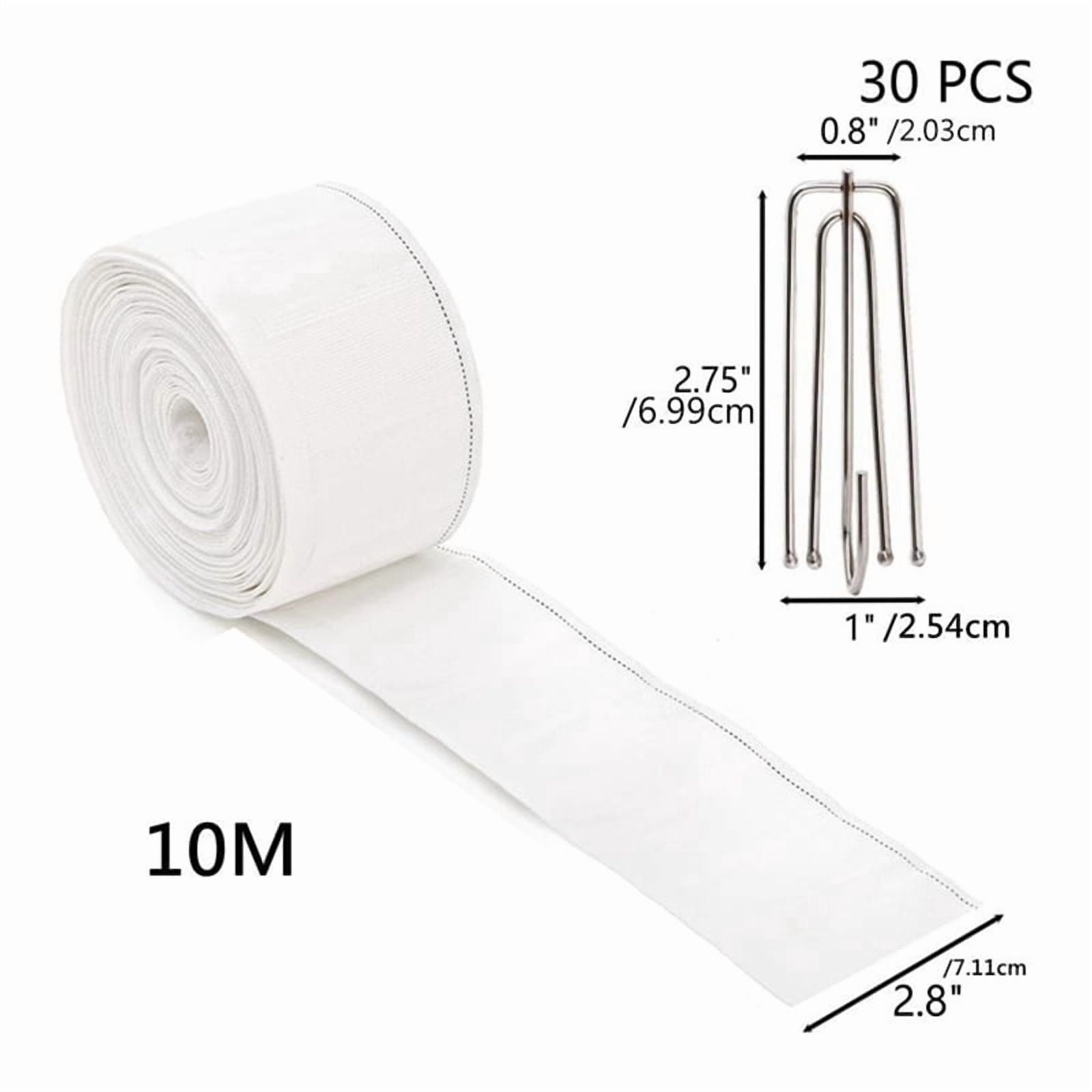 2X Curtain Pleat Tape, 10 Meters/11 Yards Pleater Tape for Curtains with 60 Pcs 4 Prongs Curtain Pleat Hooks for Drapes
