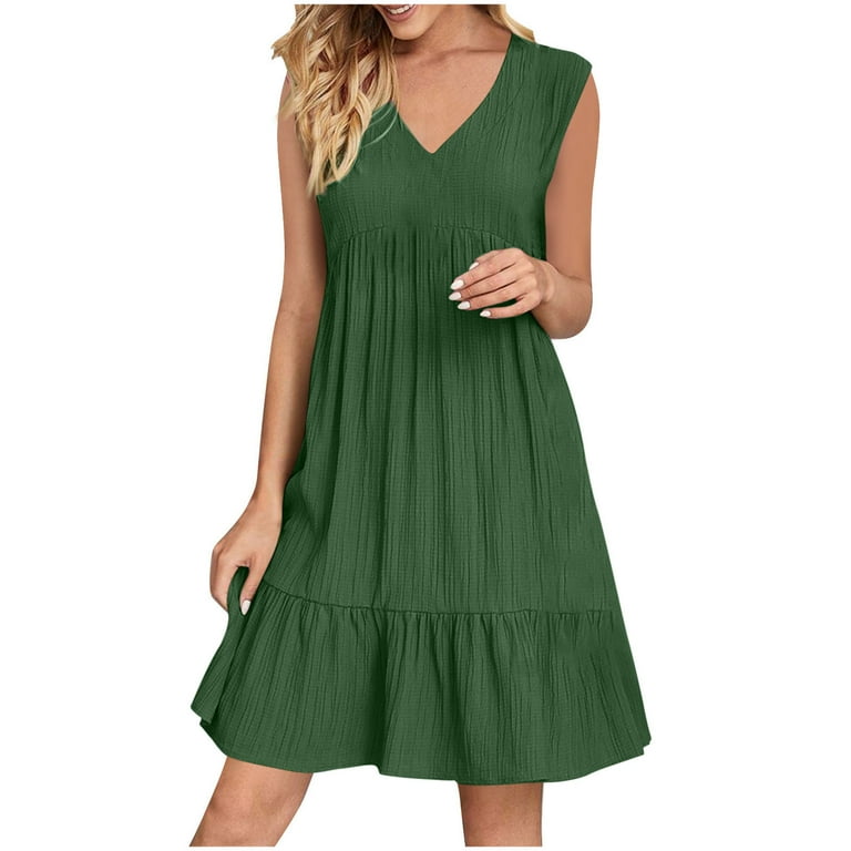 SHOPESSA Summer Dresses for Women 2022 Plus Size Holiday Summer Solid Color  Crew Neck Sleeveless Black Party Beach Dress - Walmart.com