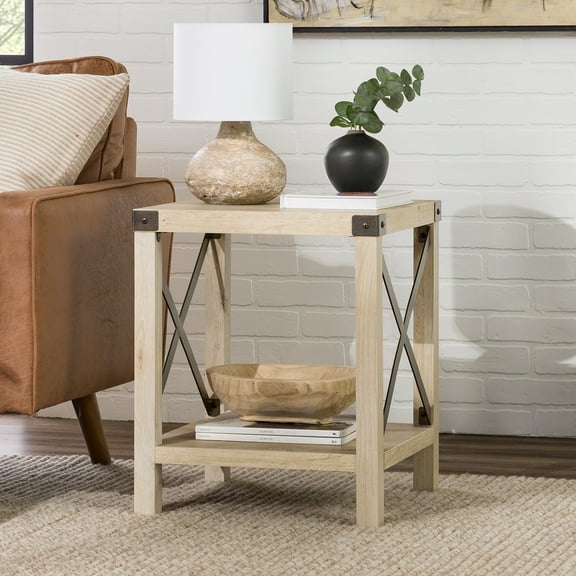 Walker Edison Magnolia Metal X End Table, White Oak