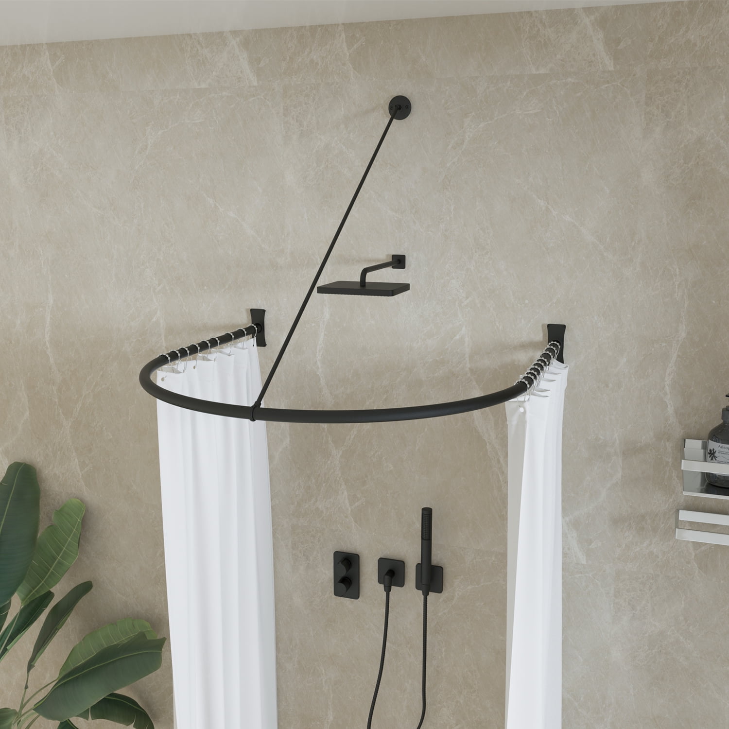 Naiture 36" Swivel Stainless Steel Shower Curtain Rod Ceiling Support with 1'' Loop, Black Finish