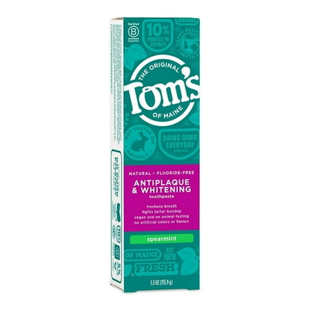 Tom's of Maine Antiplaque & Whitening Toothpaste, Fluoride Free, Spearmint , 4.5 oz (127 g)