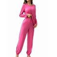 thumbnail image 1 of Conjunto de Pijama de 2 Piezas para Mujer, Camiseta y Pantalón Lisos, Suave y Elástico. Rosa Roja S, 1 of 9