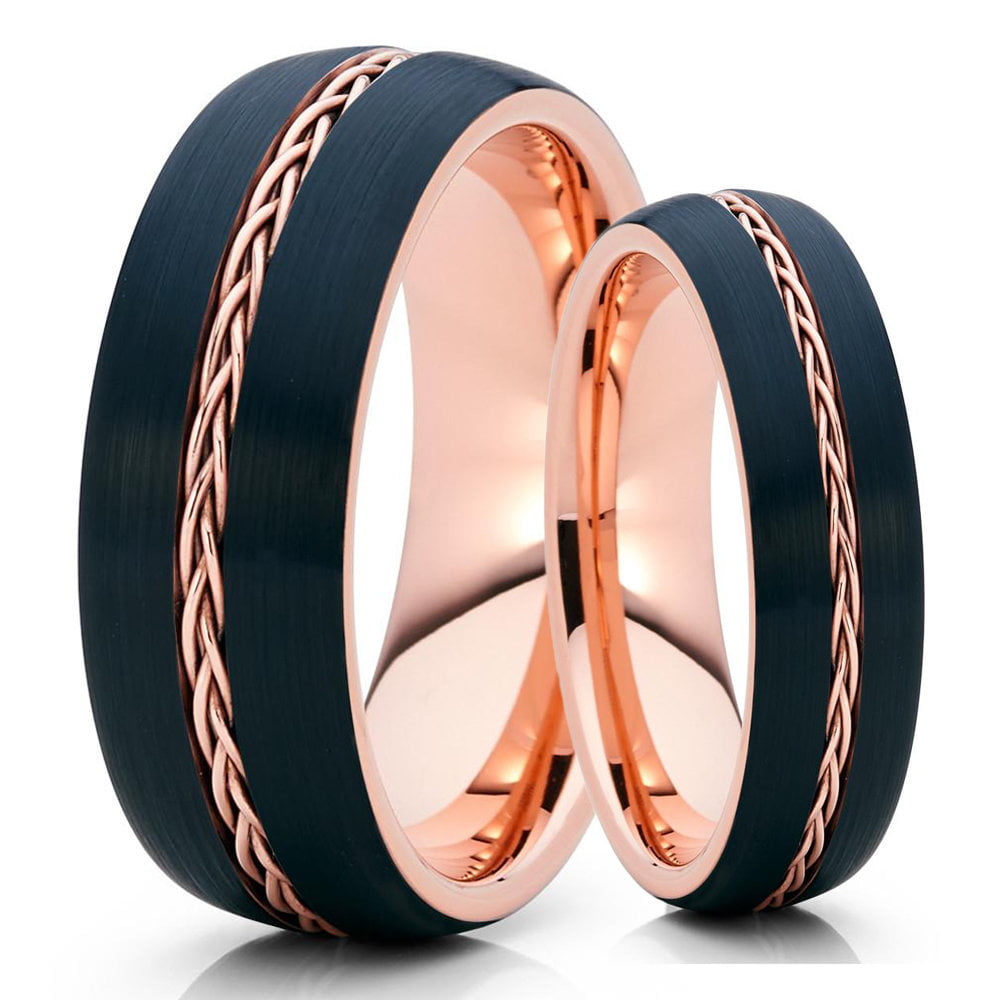 HIS & HERS 8MM/4MM Tungsten Rose Gold Comfort Fit Wedding Band TWO RING SET 