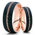 thumbnail image 1 of His and Hers Rose Gold Tungsten Ring - Braid Ring - Black Tungsten - Rose Gold Band - 6mm & 8mm, 1 of 6